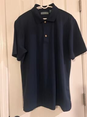 Cubavera Men Navy Blue Polo Shirt Large Short Sleeve Performance Golf Athleisure